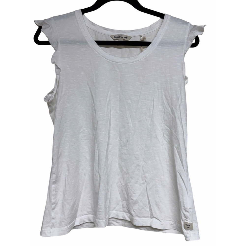 Toad & Co Shirt Rufflita Tee Organic Cotton Preppy Southern White Women's Large